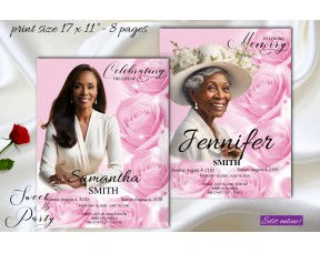 Pink Roses Funeral Program Obituary, Pink Sky Funeral Program Obituary Template,17x11,1-001f, (0-182)